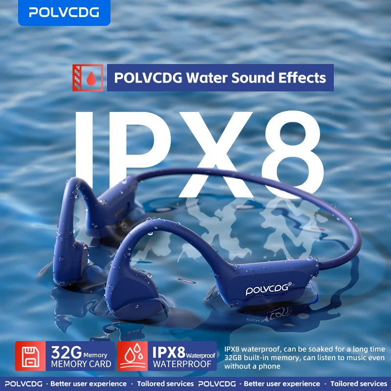 POLVCDG X7 Bone Conduction Headset IPX8 Open Headset Bluetooth 5.3 Swimming with Microphone Waterproof 32GB Memory MP3 2024 New — AliExpress 어필리에이트 제품 사진 (평점 4.69)