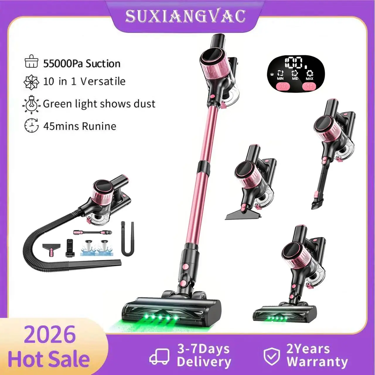 10 in 1 스틱 무선청소기 55Kpa — 액세서리 구성 최다 (500W·45분) — AliExpress 어필리에이트 제품 사진 (평점 4.9)
