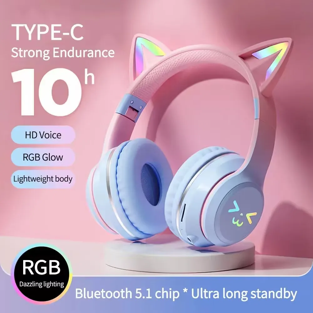 RGB Glow Cat Ear Wireless Earbuds BT5.3 Gaming — 게이밍·디자인 — AliExpress 어필리에이트 제품 사진 (평점 4.66)