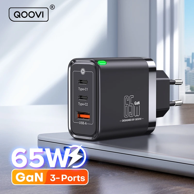 QOOVI 65W GaN Charger USB Type C Quick Charge 4.0 Adapter USB-C PD Charger For Samsung Xiaomi Macbook iPhone — AliExpress 어필리에이트 제품 사진 (평점 4.66)
