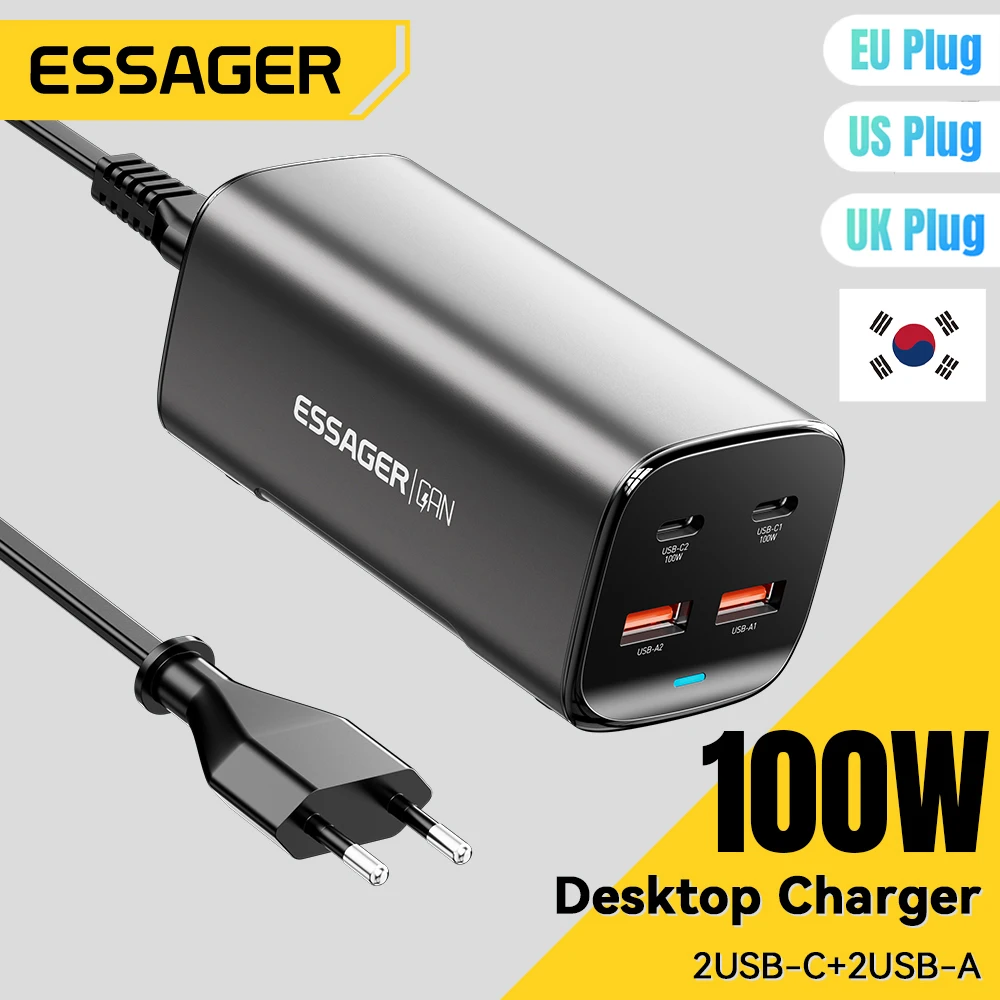 Essager 100W GaN Charger Desktop 4 in 1 Adapter For iPhone Xiaomi Samsung Laptop — AliExpress 어필리에이트 제품 사진 (평점 4.91)