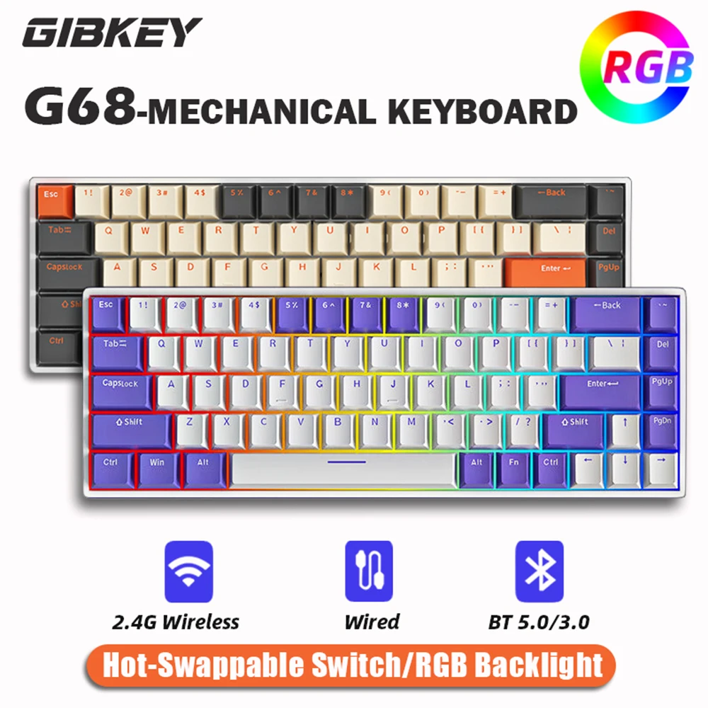 G68 65% 기계식 키보드 (핫스왑 · 블루투스/2.4G/유선 3모드 · RGB) — 데스크테리어 분야 베스트 — AliExpress 어필리에이트 제품 사진 (평점 4.67)