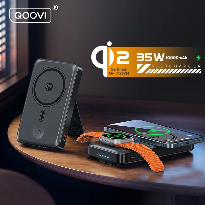 QOOVI Qi2 자석 보조배터리 10000mAh — 무선 특화 (Qi2 무선 15W·유선 최대 35W) — AliExpress 어필리에이트 제품 사진 (평점 4.72)
