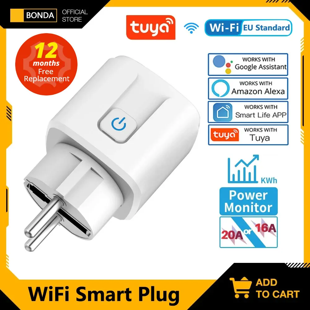 BONDA WiFi 스마트 플러그 EU 16A — 9.9 스마트홈 진입 픽 (전력 모니터·타이머) — AliExpress 어필리에이트 제품 사진 (평점 4.53)