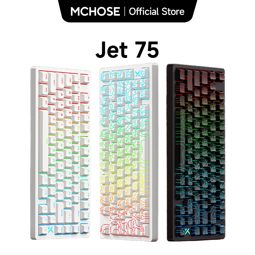 MCHOSE Jet 75 — 75% 자석축(Hall Effect) · 핫스왑 · 8K 폴링 · 래피드 트리거 · RGB — AliExpress 어필리에이트 제품 사진 (평점 4.87)